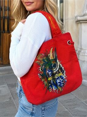 Vintage Y2K Ed Hardy Canvas Tote Bag